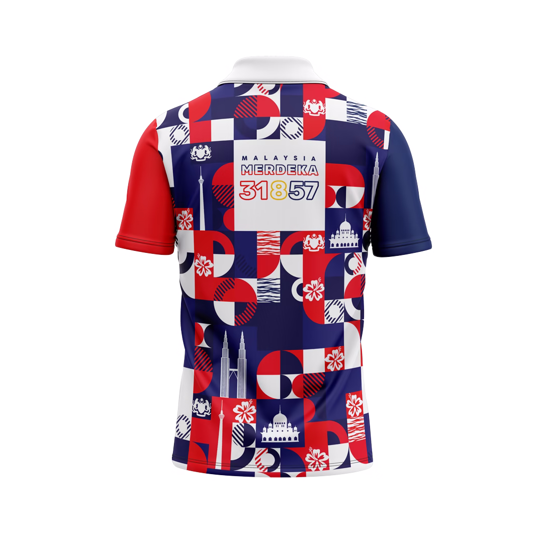 Rekaan Baju Merdeka 2025 - Klasik Merah Biru (Belakang)