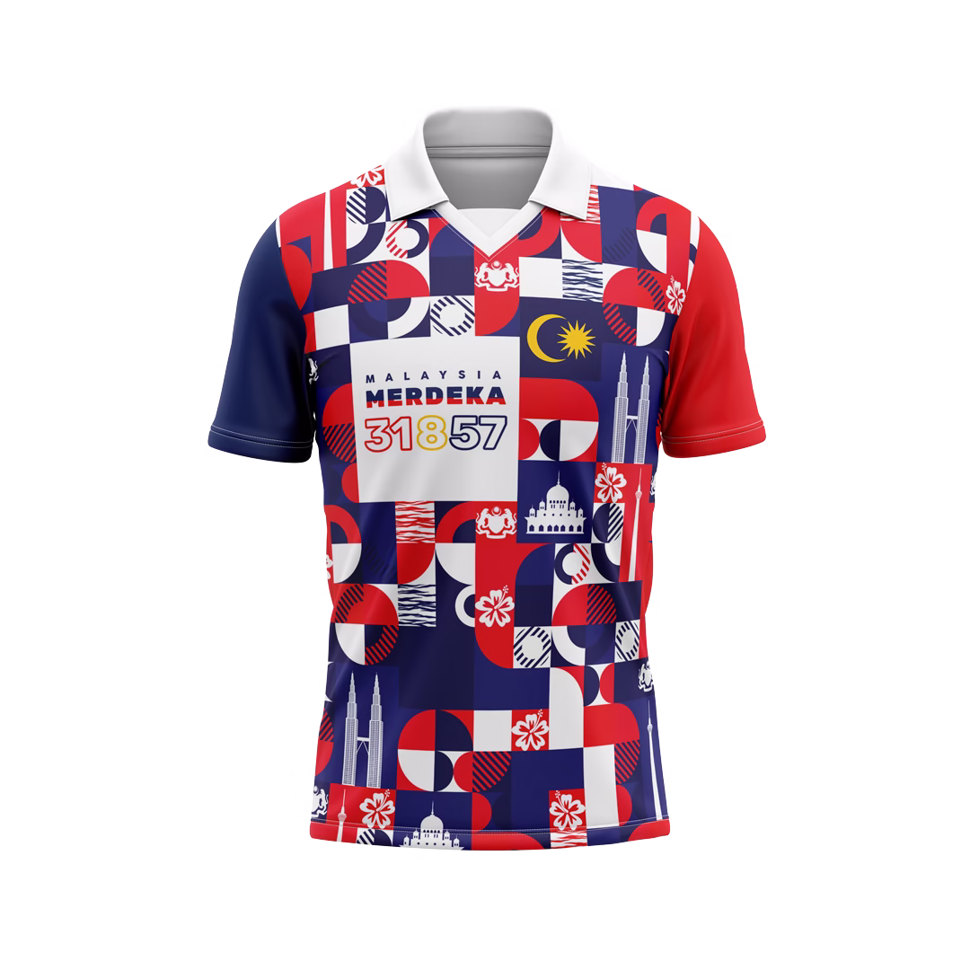 Rekaan Baju Merdeka 2025 - Klasik Merah Biru (Depan)